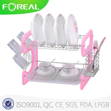 16 Inch Chromed Metal Wire Dish Rack with Plastic Plate